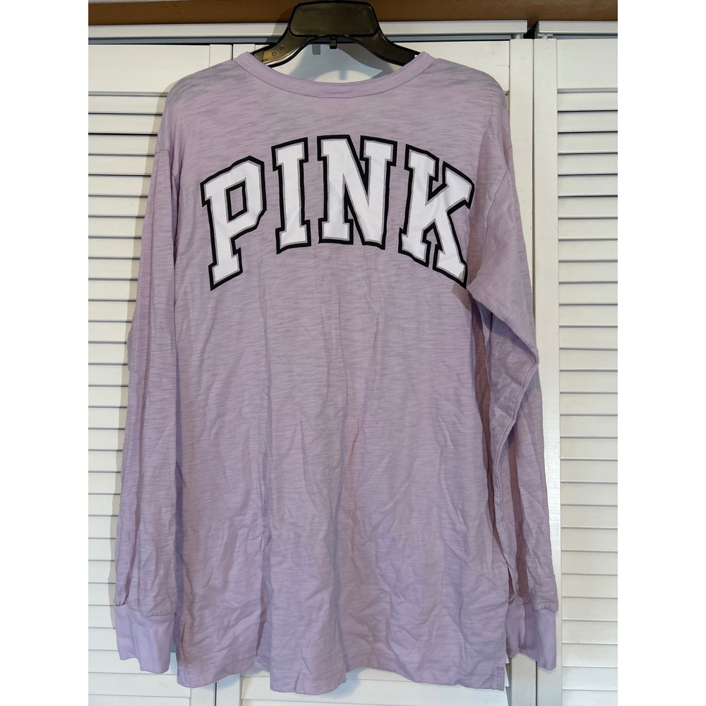Victoria's Secret PINK Long Sleeve Henley T-Shirt Purple Dog Logo Size M Y2K